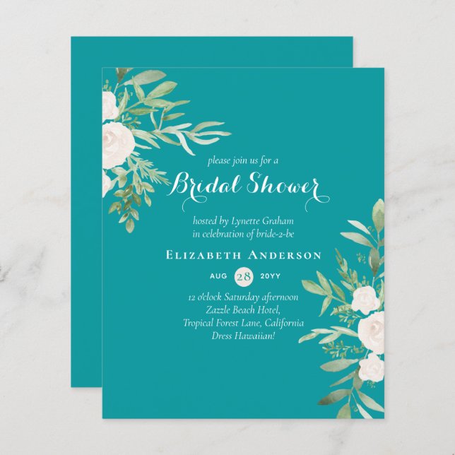 BUDGET Bridal Shower Invitations Floral Leaves (Front/Back)