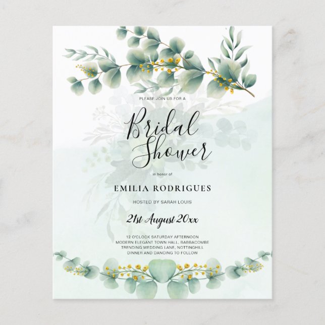 Budget Bridal Shower Invitations Greenery Leaves Flyer (Front)