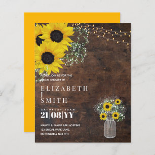 BUDGET Bridal Shower Invite Rustic Sunflowers