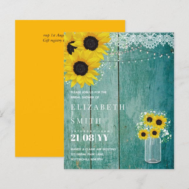 BUDGET Bridal Shower Invite Rustic Sunflowers (Front/Back)