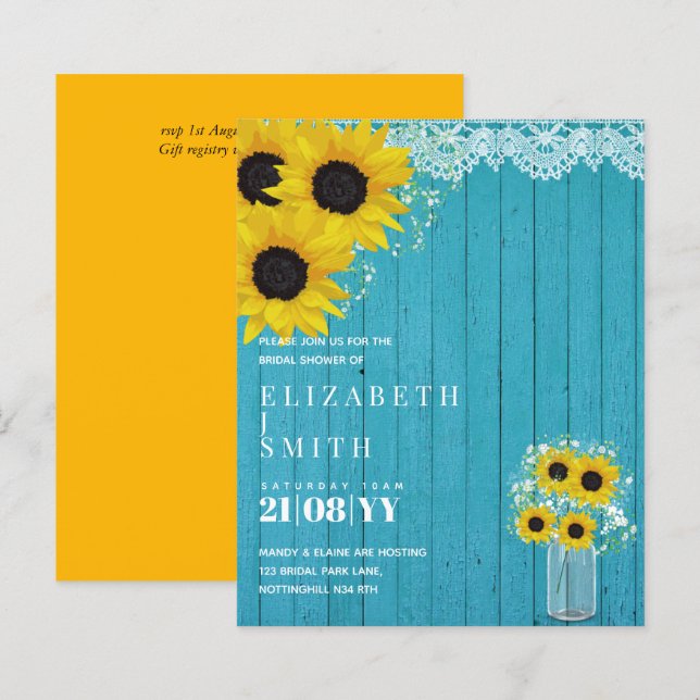 BUDGET Bridal Shower Invite Rustic Sunflowers (Front/Back)