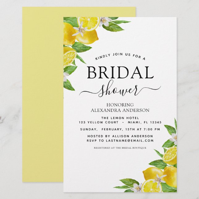 Budget Bridal Shower Lemon Citrus Invitations (Front/Back)