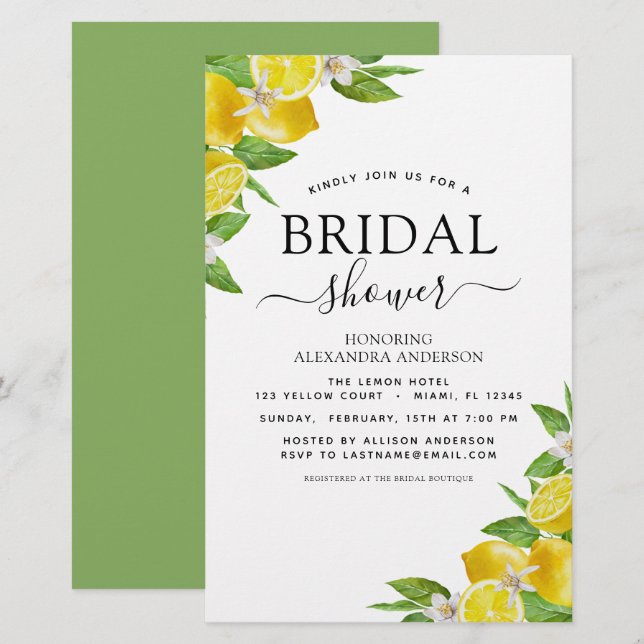 Budget Bridal Shower Lemon Citrus Invitations (Front/Back)