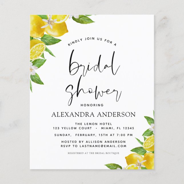 Budget Bridal Shower Lemon Citrus Invitations Flyer (Front)
