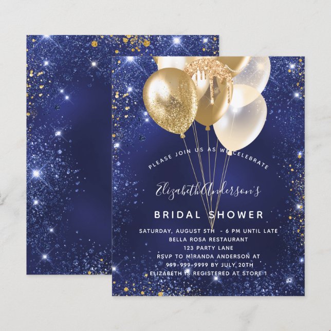 Budget Bridal Shower navy blue gold balloons (Front/Back)