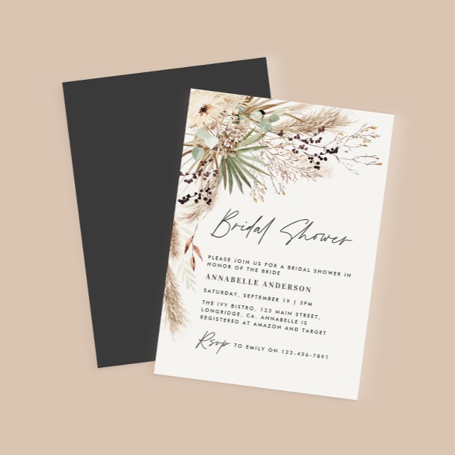 budget Bridal shower pampas grass black invitation (Creator Uploaded)
