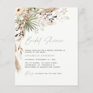 budget Bridal shower pampas grass boho invitation