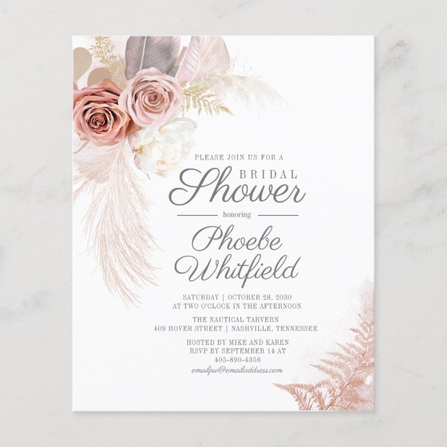 Budget Bridal Shower Pampas Grass Invitation (Front)