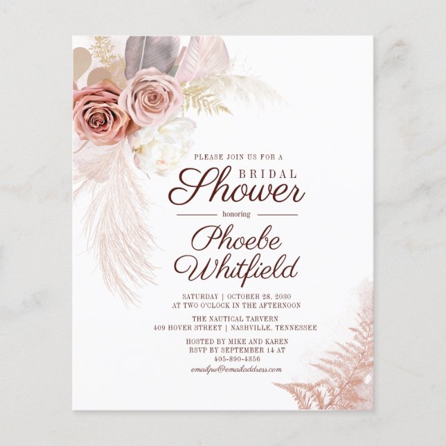 Budget Bridal Shower Pampas Grass Invitation (Front)