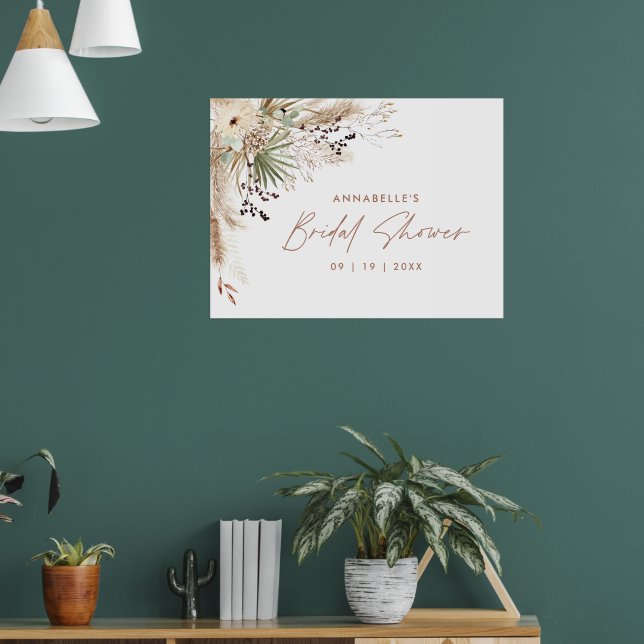 Budget Bridal shower pampas grass modern elegant Poster (Living Room 1)