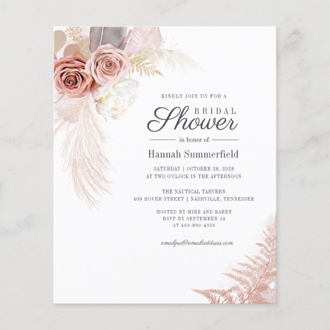 Budget Bridal Shower Pampas Grass Tan Invitation (Front)