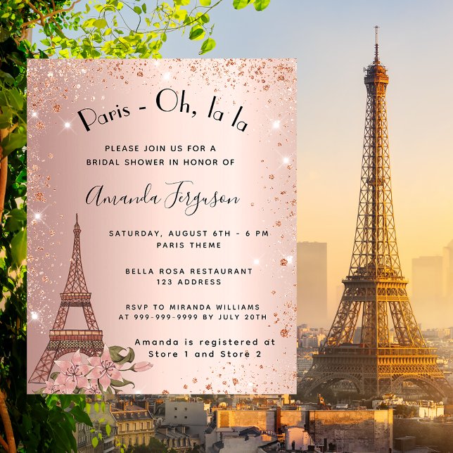 Budget bridal shower Paris rose gold invitation (Creator Uploaded)