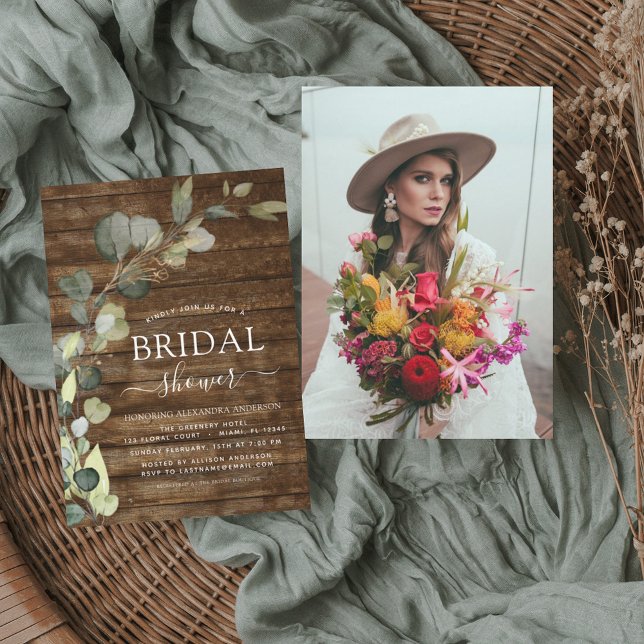 Budget Bridal Shower Photo Rustic Wood Invitation Flyer (Creator Uploaded)