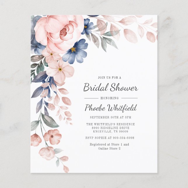 Budget Bridal Shower Pink Floral Invitation (Front)