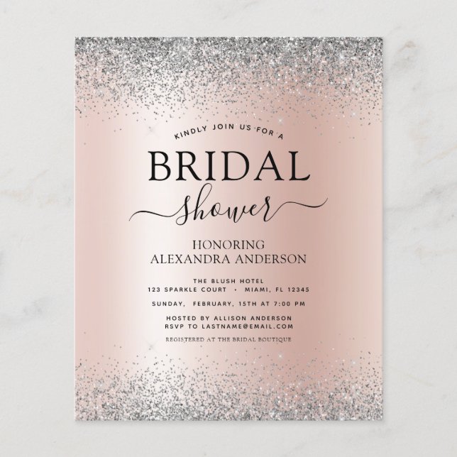 Budget Bridal Shower Pink Glitter Rose Gold Silver (Front)