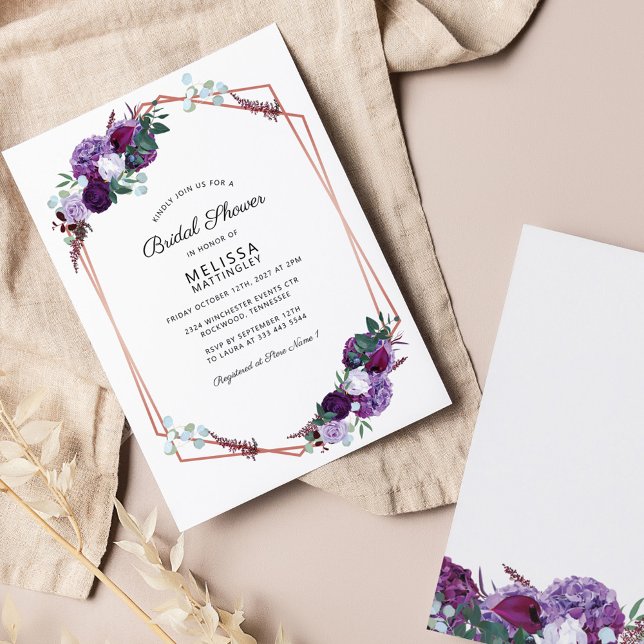 Budget Bridal Shower Purple Floral Geometric Frame (Creator Uploaded)