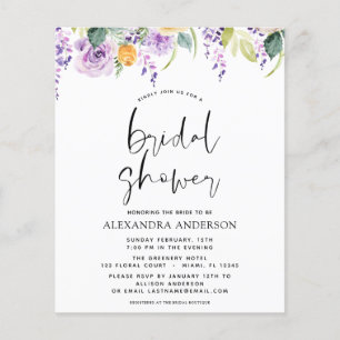 Budget Bridal Shower Purple Greenery Botanical Flyer