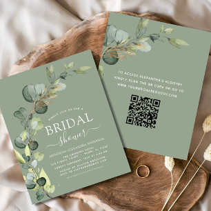 Budget Bridal Shower QR Code Eucalyptus Invitation Flyer