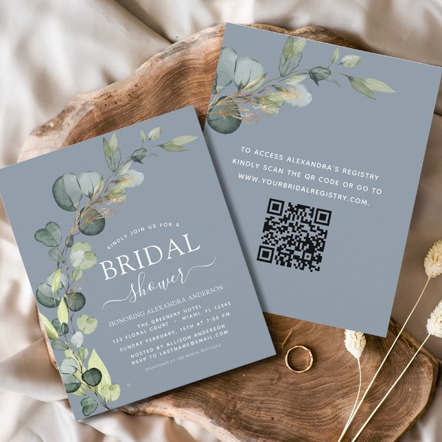 Budget Bridal Shower QR Code Eucalyptus Invitation Flyer (Creator Uploaded)