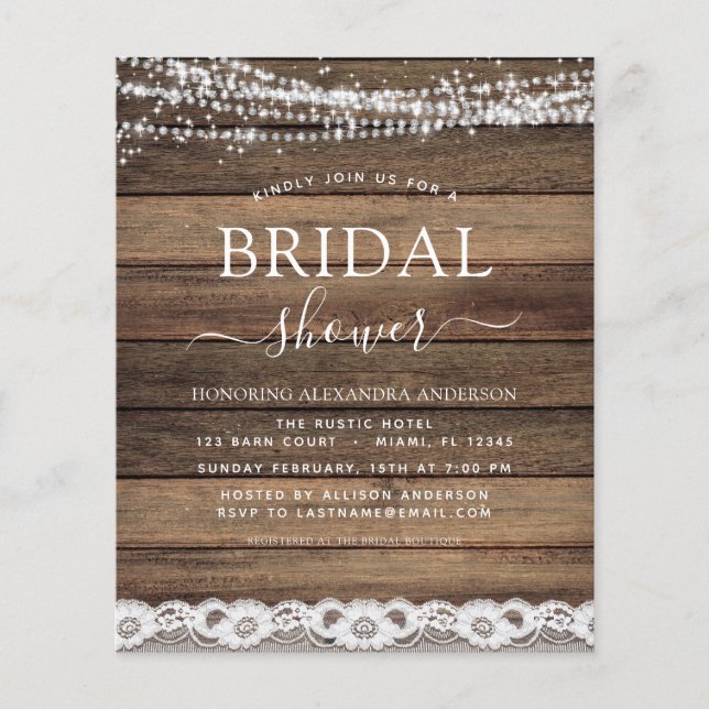 Budget Bridal Shower Rustic Farmhouse Invitation Flyer (Front)