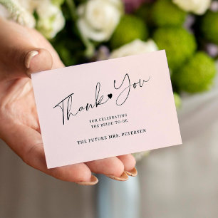 Budget bridal shower script blush pink thank you card