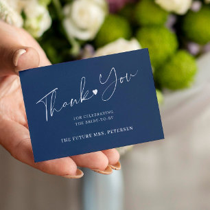Budget bridal shower script navy blue thank you card