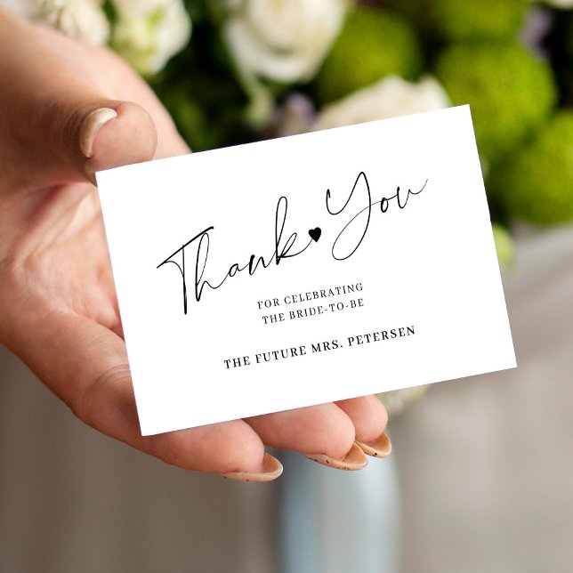 Budget bridal shower script white black thank you card (Creator Uploaded)