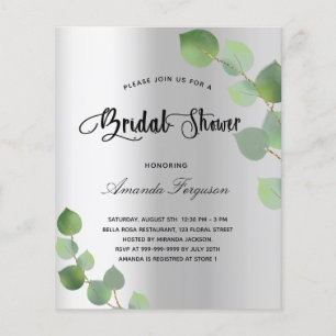 Budget bridal shower silver eucalyptus invitation