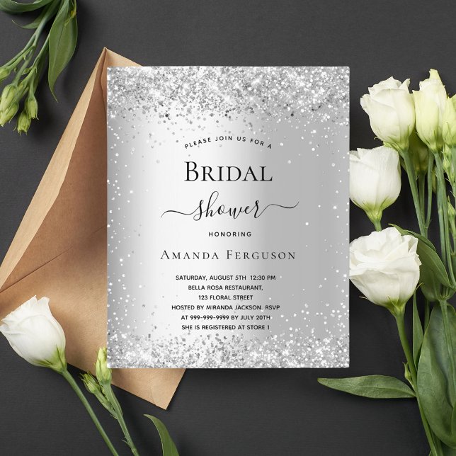 Budget bridal shower silver glitter invitation (Creator Uploaded)