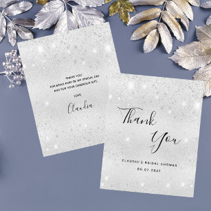 Budget bridal Shower silver glitter thank you card