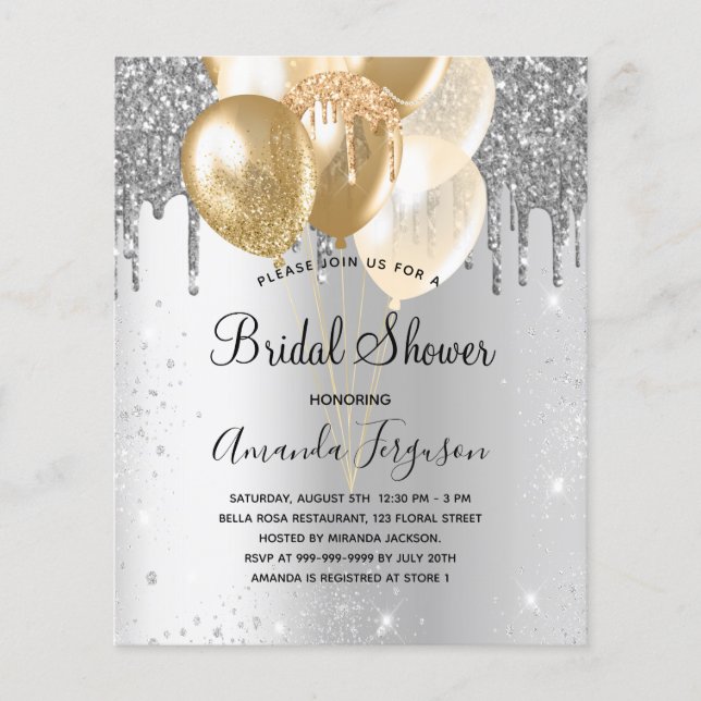 Budget Bridal Shower silver gold balloons glitter (Front)