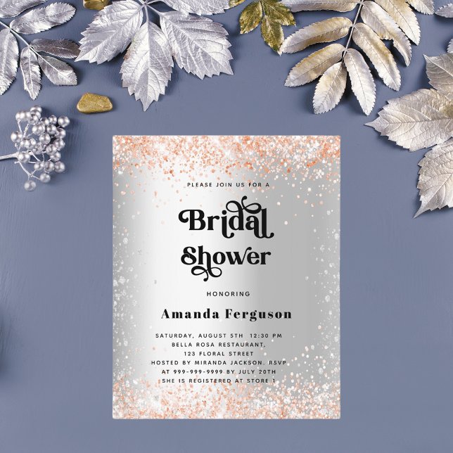 Budget bridal shower silver rose gold invitation (Creator Uploaded)