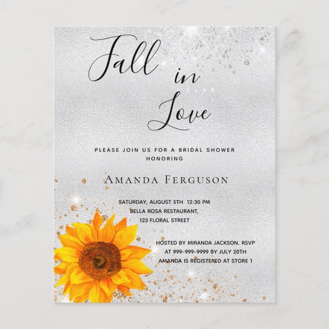 Budget bridal shower silver sunflower metal fall (Front)