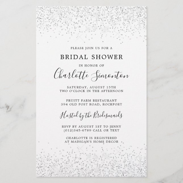 Budget Bridal Shower Silver White Invitation (Front)