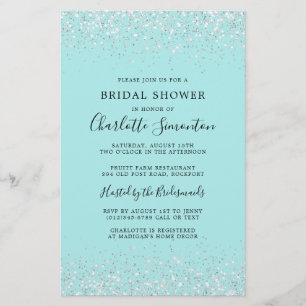 Budget Bridal Shower Siver Teal Invite