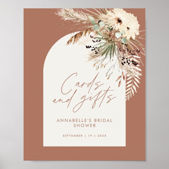 Budget bridal shower terracotta pampas cards gifts poster (Front)