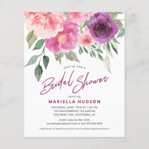 Budget Bridal Shower Watercolor Rose Peonies Flyer