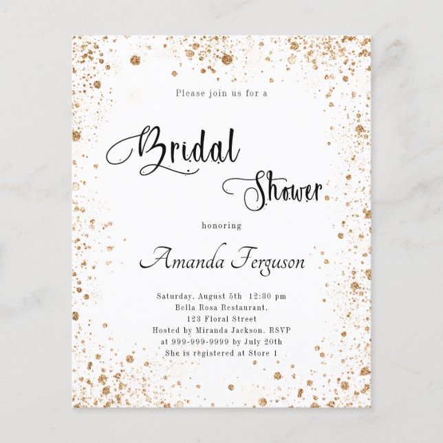 Budget Bridal Shower white gold glitter invitation (Front)