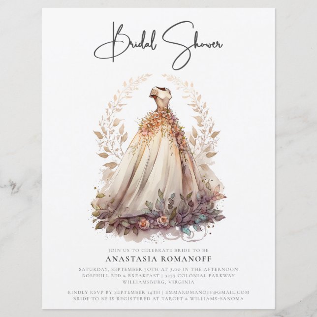 Budget Bridal Shower White Gown Invitation (Front)