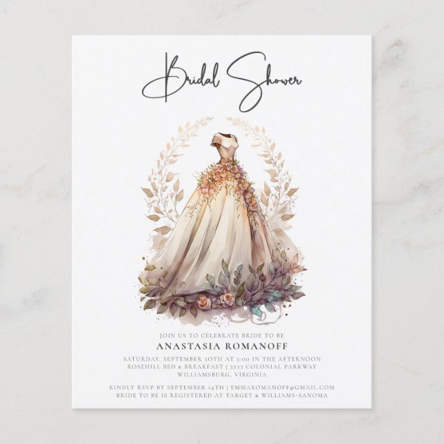 Budget Bridal Shower White Gown Invitation (Front)