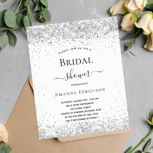 Budget bridal shower white silver invitation