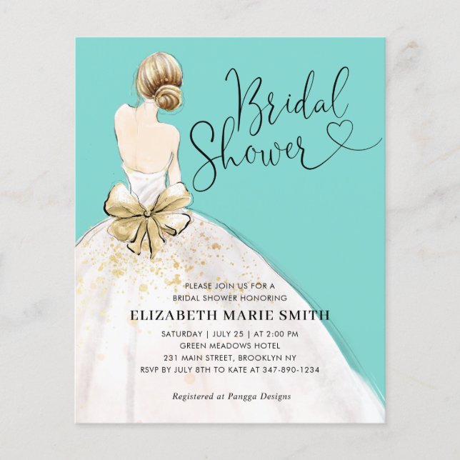 Budget Bride Gown Teal Bridal Shower Invitation (Front)