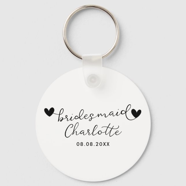 BUDGET Bridesmaid Bridal Party Gifts Black White Key Ring (Front)