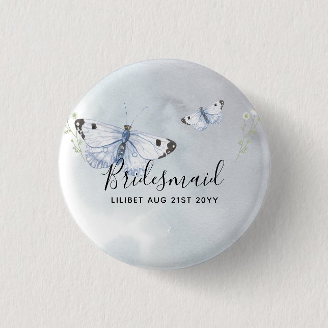 BUDGET Bridesmaid Bridal Party Gifts BUTTERFLIES 3 Cm Round Badge (Front)
