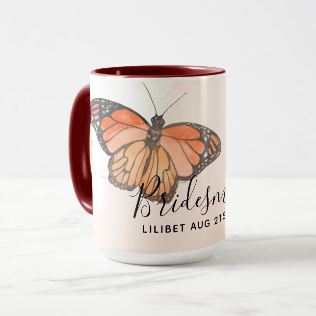 BUDGET Bridesmaid Bridal Party Gifts BUTTERFLIES Mug (Front Left)
