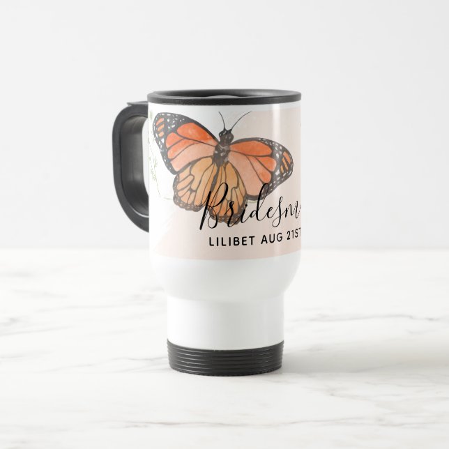 BUDGET Bridesmaid Bridal Party Gifts BUTTERFLIES Travel Mug (Front Left)