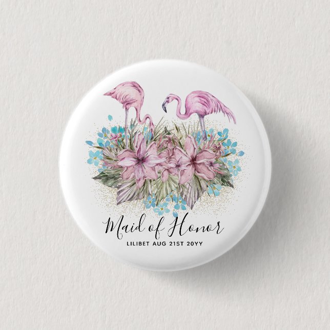 BUDGET Bridesmaid Bridal Party Gifts FLAMINGOS 3 Cm Round Badge (Front)