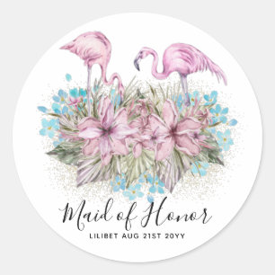 BUDGET Bridesmaid Bridal Party Gifts FLAMINGOS Classic Round Sticker
