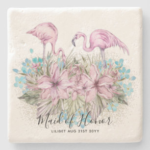 BUDGET Bridesmaid Bridal Party Gifts FLAMINGOS Stone Coaster