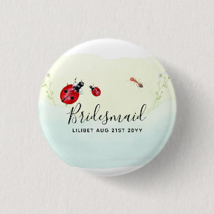BUDGET Bridesmaid Bridal Party Gifts LADYBUGS 3 Cm Round Badge
